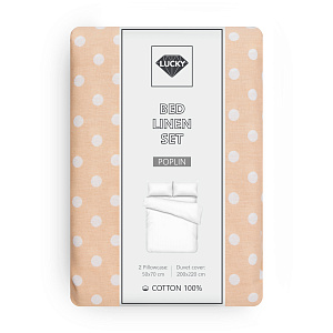 Комплект постельного белья Евро LUCKY (пододеяльник, наволочки 50х70см-2шт) горошек бежевый поплин хлопок 100% 000000000001217154