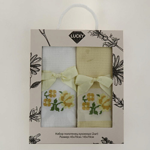 Набор кухоных полотенец 45х70см(2шт) LUCKY вафля ВЫШИВКА белый/желтый D000192 000000000001204423