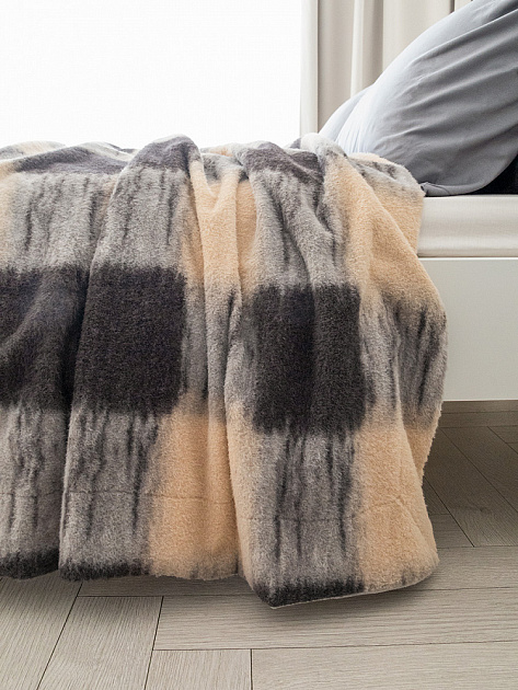 Плед 200x220см DE'NASTIA Клетка 2слоя коричневый/бежевый полиэстер 000000000001229900