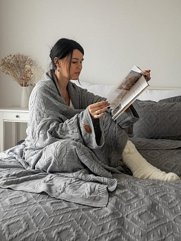 Плед с рукавами 160x160см DE'NASTIA серый акрил 000000000001218620