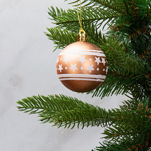 Набор новогодних шаров 6шт 6см со звездами матовые шампань пластик 000000000001209021