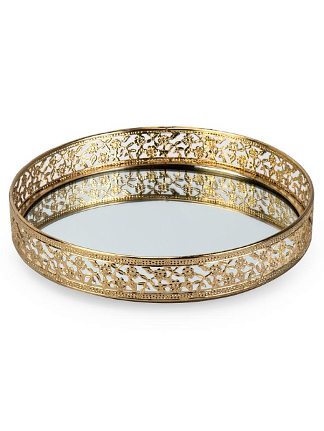 Поднос декоративный 20см круглый золото металл с зеркалом 000000000001230168