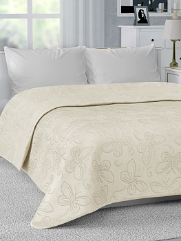 Покрывало 200х240см DE'NASTIA Бабочки двустороннее молочное 100%полиэстер 000000000001198830