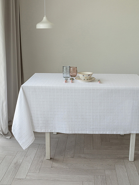 Скатерть 150x230см DE'NASTIA Мережка белый хлопок/полиэстер 000000000001226225