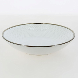 Тарелка суповая 20,7см 500мл LUCKY Точки металлическая кайма белый керамика 000000000001211232