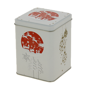 Бaнка Металличеcкая Новогодняя красная 0,86л из лакированной и литoгрaфиpoвaннoй жеcти с откидной крышкой, для пищевых продуктов.П87 000000000001192883