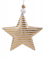 Новогоднее подвесное украшение Золотая звезда в полоску из хлопчатобумажной ткани / 10,5x1,5x10,5см арт.80198 000000000001191275