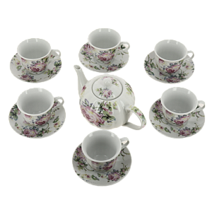 Набор чайный фарфор 13шт (6 чашек 220мл + 6 блюдец + чайник 1000мл) подарочная упаковка Флора Аромат Olaff 124-01169 000000000001200547