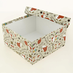 Коробка подарочная 21x21x11см РУТАУПАК Веселый Санта квадратная 000000000001208361