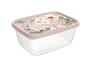 Контейнер для продуктов 850мл IDILAND прямоугольный с декором бежевый пластик 000000000001218678