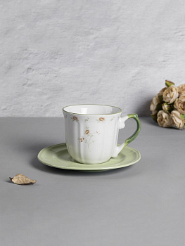 Пара чайная 220мл/15,8см DE'NASTIA Provence цветочный принт зеленая кайма фарфор 000000000001231317