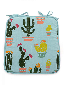 Подушка на стул DeNASTIA Коллекция"Кактусы"33x38x38см,100%хлопок/30%полиэстер,голубой/белый P111180 000000000001202707