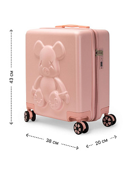 Чемодан на колесах S (38х20х43см) мишка розовый ABS 000000000001226530