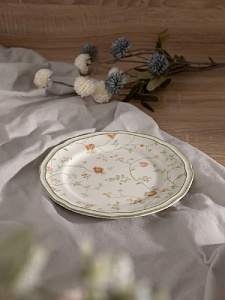 Тарелка десертная 21см DE'NASTIA Provence цветочный принт зеленая кайма фарфор 000000000001231310