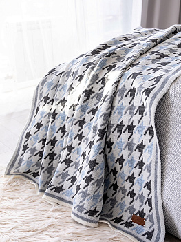 Плед 150x200см DE'NASTIA Гусиные лапки голубой/серый/молочный акрил 000000000001212170