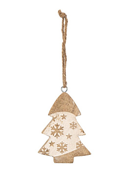Декоративное украшение 6х1,5х8см DE'NASTIA Елка подвесная белый дерево манго 000000000001229670