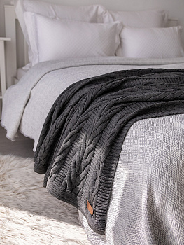 Плед 150х200см DE'NASTIA Коса серый меланж 100%акрил 000000000001212167