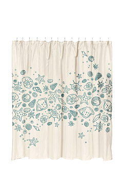 Штора для ванной 180х200см DE'NASTIA Ракушки с водоотталкивающей пропиткой молочная/бирюзовая полиэстер 000000000001177116