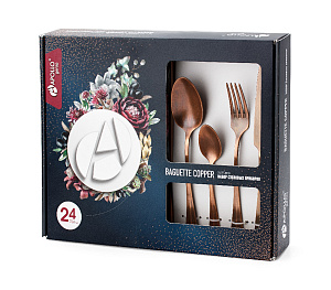 Набор столовых приборов 24предметаAPOLLO genio Baguette Copper(6ст вилок, 6ст ложек,6 чайных ложек,6 столовых ножей).Материал:нержав 000000000001194472