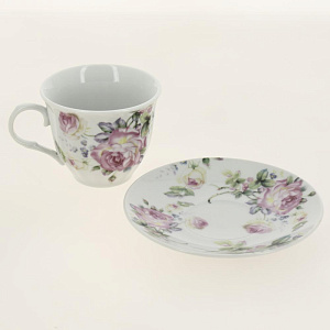 Набор чайный фарфор 13шт (6 чашек 220мл + 6 блюдец + чайник 1000мл) подарочная упаковка Флора Аромат Olaff 124-01169 000000000001200547