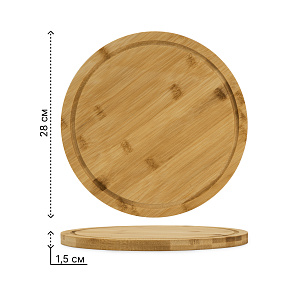 Доска разделочная 28х28х1,5см LUCKY круглая со стоком для жидкости бамбук 000000000001221168