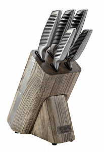 Набор ножей с подставкой 6 предметов TALLER Хардман поварской 20см для нарезки 20см для хлеба 20,5см универсальный 12см для чистки 8см подставка 000000000001190079