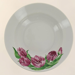 Тарелка фарфор суповая 200 мм супадкий край Розовые тюльпаны,092972 000000000001193469