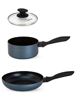 Набор посуды для приготовление 3 предмета (сковорода 24см/ковш 16см/крышка 24см) синий алюминий 000000000001229789