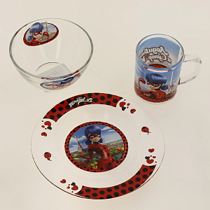 Набор детской посуды 3 предмета ND PLAY Леди Баг и Супер Кот Бабочки стекло 000000000001193235