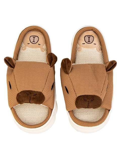 Тапочки домашние 38-39 женские капибара открытые коричневый полиэстер/ПВХ 000000000001228861