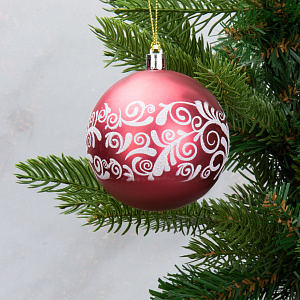 Набор новогодних шаров 6шт 8см Снежный узор розовая роза пластик 000000000001208646