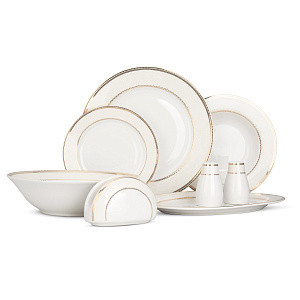 Набор столовой посуды 24 предмета Анжелика с золотом (обеденная/десертная/суповая по 6шт, блюдо овал-2шт, салатник, салфетница, набор специй) фарфор 000000000001219766