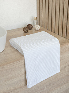 Полотенце вафельное 50x90см DE'NASTIA для бани/сауны 300гр белый хлопок 000000000001228560