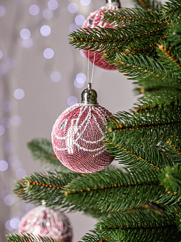 Набор новогодних шаров 3шт 8см Паутинка розовая роза пластик 000000000001208654