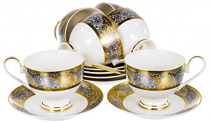 Набор чайный 12 предметов (чашка 230мл-6шт/блюдце-6шт) BALSFORD Саксония золото/серый подарочная упаковка фарфор 000000000001195499