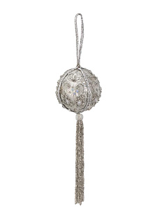 Декоративное украшение D7,5см DE'NASTIA Шар с кисточкой серебро бисер/ пластик 000000000001229677
