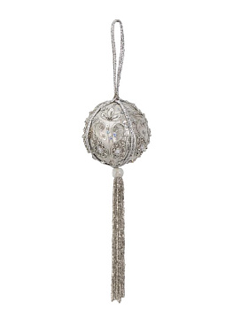 Декоративное украшение D7,5см DE'NASTIA Шар с кисточкой серебро бисер/ пластик 000000000001229677