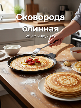 Сковорода блинная 28см антипригарное покрытие индукция алюминий 000000000001229050