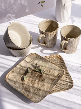 Салатник 13,2см LUCKY Лен бежевый керамика 000000000001211786