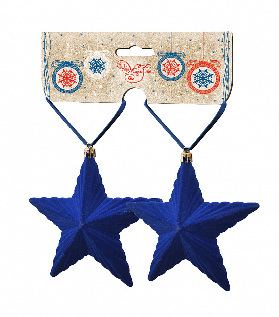 Новогоднее подвесное украшение Звёзды синий бархат из полистирола 2шт 12x11x3,5см 81884 000000000001201823