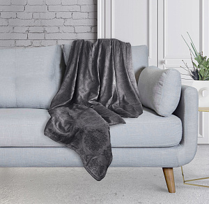 Плед DE'NASTIA Жаккардовый 2-сл 240х240см 100%Полиэстер серый T040078 000000000001185749