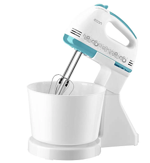 Миксер ECON, объем чаши 2л, мощность 300Вт, 7 скоростей, насадки для взбивания яиц, крема, теста, материал корпуса пластик, цвет корпуса белый с синим 000000000001220054