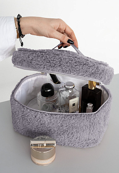 Косметичка 25x17x16см LUCKY Уютная с шерпой серый полиэстер 000000000001216882