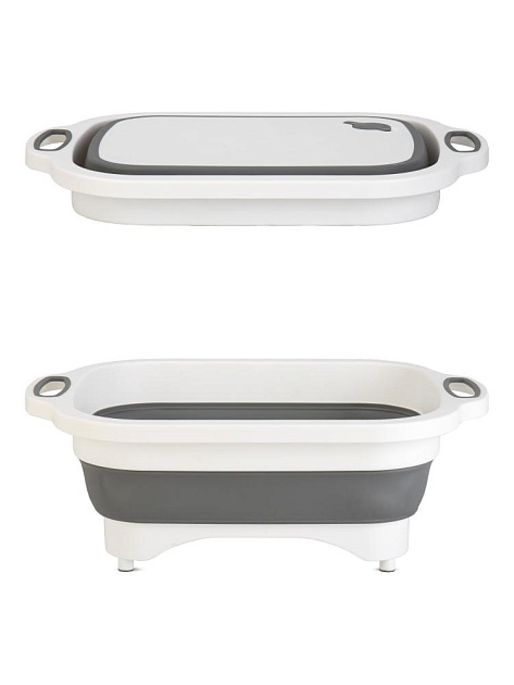 Доска разделочная 6л складная 3в1(разделочная доска, миска, дуршлаг) бело-серый полипропилен/силикон 000000000001227341