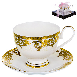 Чайная пара (чашка 230мл) BALSFORD Саксония золото/узор подарочная упаковка с бантом фарфор 000000000001193944
