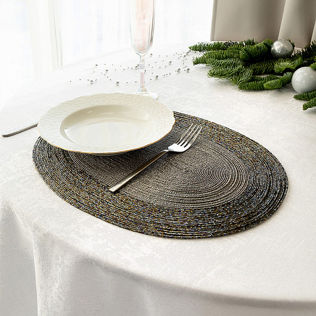 Салфетка сервировочная 41x32см DE'NASTIA овальная темно-серый/бронзовый бисер 000000000001225835