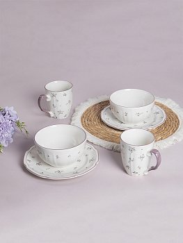 Набор столовой посуды 6 предметов DE'NASTIA vintage breakfast цветочный принт фиолетовая кайма фарфор 000000000001231308