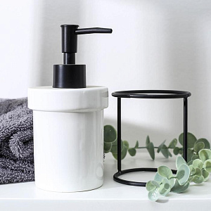 Дозатор для жидкого мыла ДОЛЯНА Геометрика на подставке черный керамика 000000000001211480