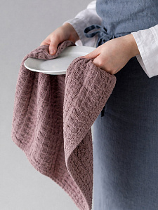 Полотенце кухонное 34x70см DE'NASTIA полоска 350гр лавандовый вафля/махра хлопок 000000000001230504