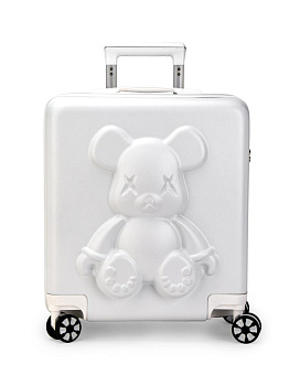 Чемодан на колесах S (38х20х43см) мишка белый ABS 000000000001226533